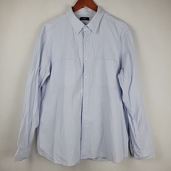 Theory Irving Shirt Mens XXL Pale Blue Seersucker Long Sleeve Stretch Cotton - Picture 1 of 11